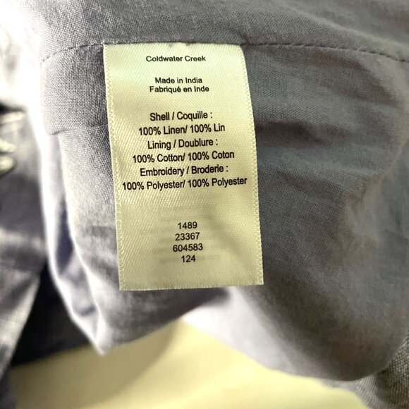 Coldwater Creek Womens Blue Linen Embroidered Jacket M Floral Design Long Sleeve - Picture 4 of 10